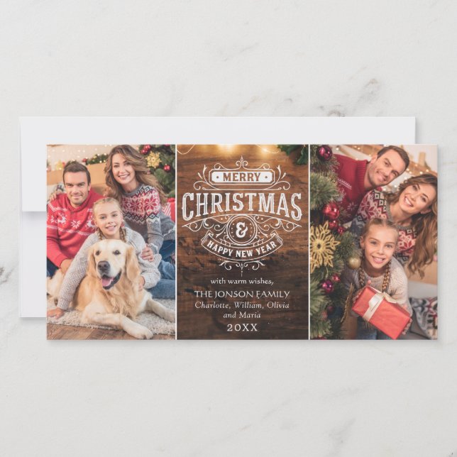 Retro Classic Rustic Wood God jul Hälsning Julkort (Framsida)