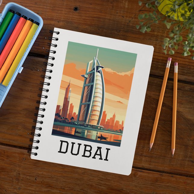 Retro Classic Travel Dubai UAE Anteckningsbok (Dubai UAE Skyline notebook)