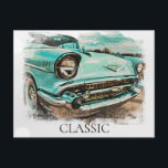 *~* Retro Classic Vintage Antique Painting Old Vykort<br><div class="desc">POSTKORT - KLASSIFICERADE BILAR - RYGGA stil - PERSONALISERA TEXT OM DET ÖNSKAS. - Bakgrunden är lätt GRÅTT. Energetiskt utökade digitala målningar av fordon, som är Retro Classic Vintage Antique Car , Auto , Automobiles. * En strålande uppskattad turkos Classic. Stil är mycket konstnärligt, unikt, Skapat painterly och konstnärligt med...</div>