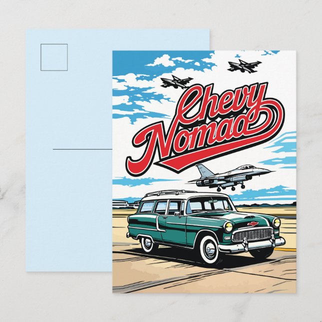 Retro Classic Wagon Sky Pop Art Illustration Print Vykort (Fram/baksida)