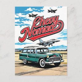 Retro Classic Wagon Sky Pop Art Illustration Print Vykort