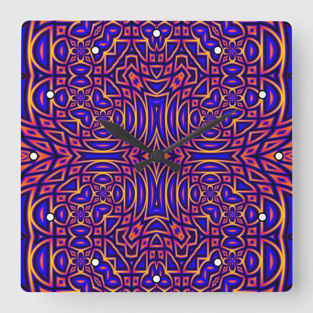 Retro Classy Kaleidoscope Mönster med punkter Fyrkantig Klocka (Framsida)