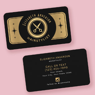 Retro Classy Vintage Black & Guld Hairstylist Visitkort