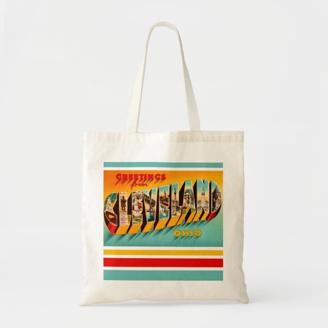 Retro Cleveland Ohio Postcard Tote Bag Tygkasse (Framsidan)