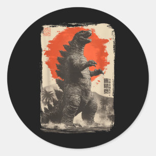 Retro Clic Sällsynt Japansk Konst Jätte Kaiju  Runt Klistermärke