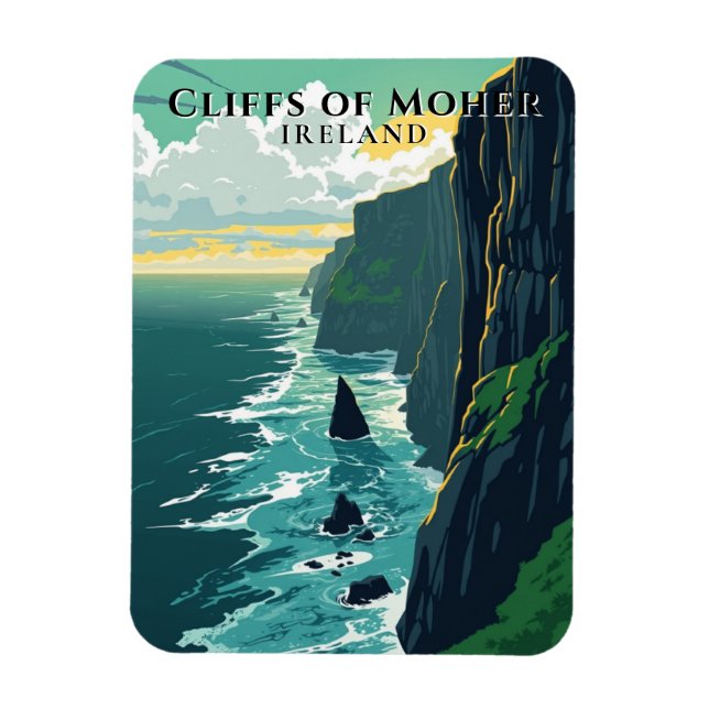 Retro Cliffs of Moher Ireland Landscape Travel Magnet (Vertikal)