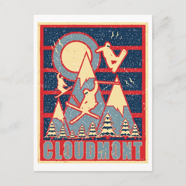 Retro Cloudmont Ski 80s Vykort (Framsida)