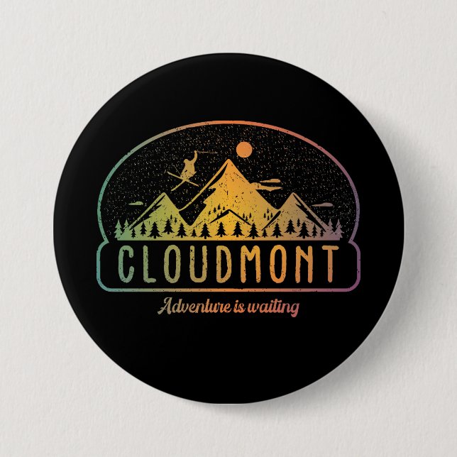 Retro Cloudmont Ski Äventyr väntar Knapp (Framsida)
