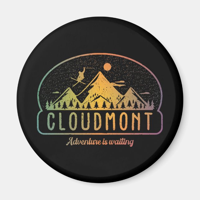 Retro Cloudmont Ski Äventyr väntar Magnet (Framsidan)