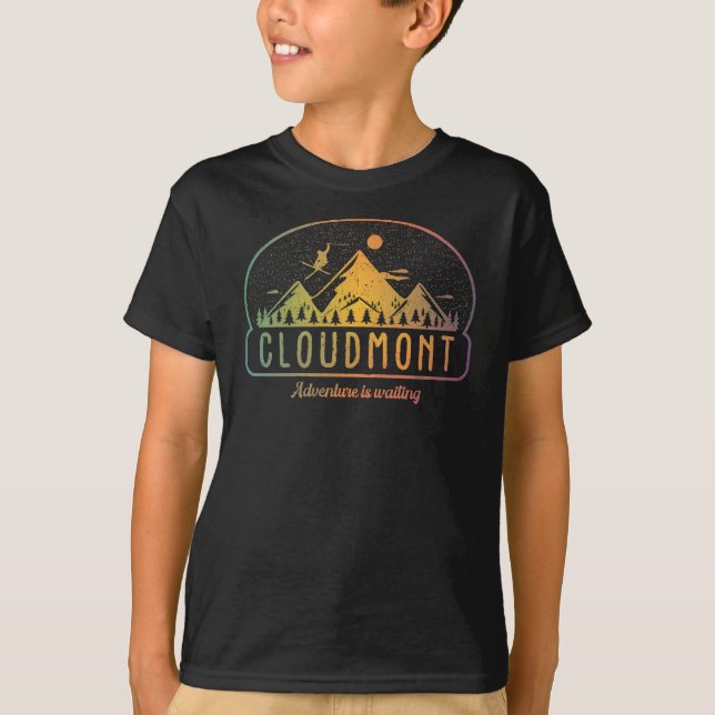 Retro Cloudmont Ski Äventyr väntar T Shirt (Framsida)