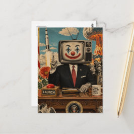 Retro Clown på skrivbordet Surrealistisk Collage Vykort