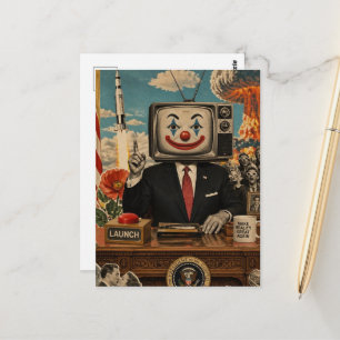 Retro Clown på skrivbordet Surrealistisk Collage Vykort