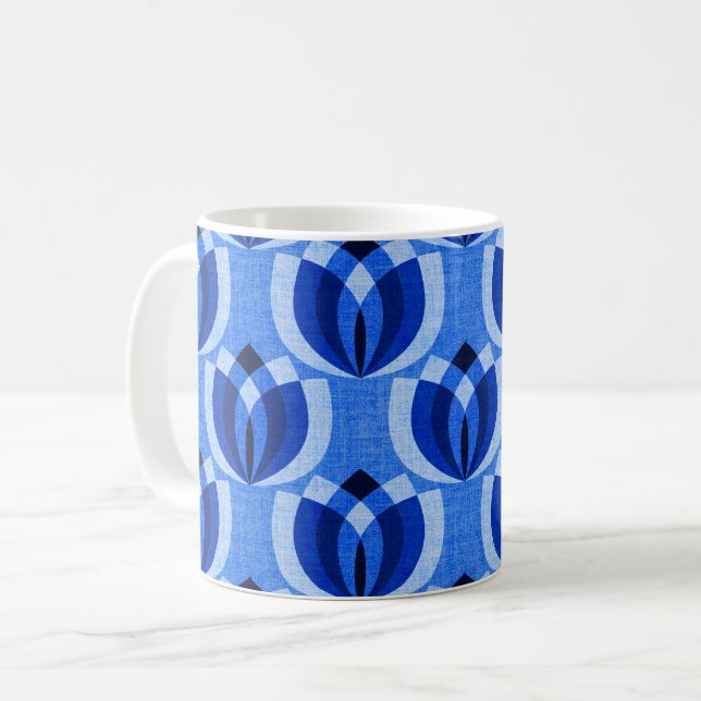 Retro cobalt blåa blommor kaffemugg (Framsida vänster)