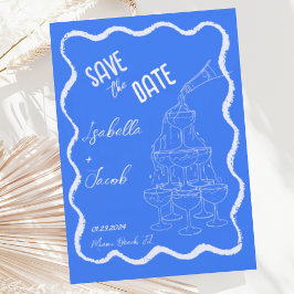 Retro Cobalt Blue Champagne Torn Spara datumet Inbjudningar