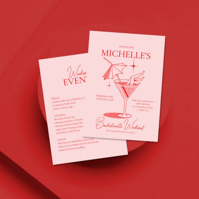 Retro Cocktail Bachelorette Helg Itinerary Inbjudningar (Skapare uppladdad)