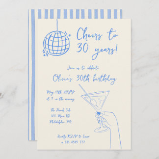 Retro Cocktail Birthday Party striped invitation Inbjudningar