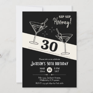 Retro cocktail Black & white martini 30års födelse Inbjudningar