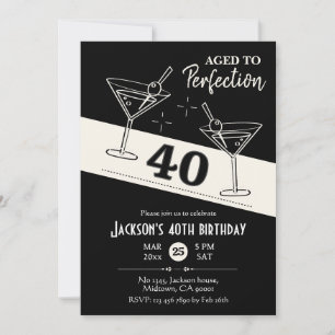 Retro cocktail Black & white martini 40:e födelsed Inbjudningar