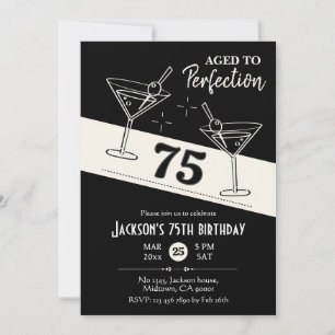 Retro cocktail Black & white martini 75:e Birthday Inbjudningar