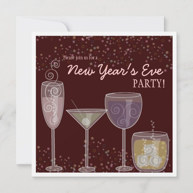 Retro Cocktail Firande Nyårsafton Party Inbjudningar (Framsida)