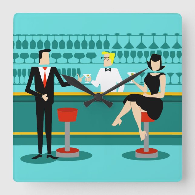 Retro Cocktail Lounge Acrylic Wall Clock Fyrkantig Klocka (Framsida)