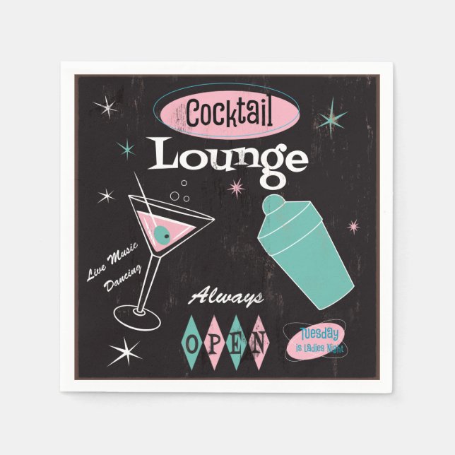 Retro Cocktail Lounge Napkins Pappersservett (Framsidan)