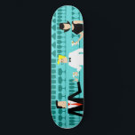 Retro Cocktail Lounge Skateboard<br><div class="desc">Varje timme är lycklig timme med den här Retro Cocktail Lounge Skateboard. Den moderna designen i mitten av århundradet har en levande karaktär, 1960-talet stil, minimalistisk, tecknad teckning i en klassad, cocktail pub. Mot bakgrund av en vattenvägg kan vi se rader med dricksglas. Vi kan åtminstone se tealsilhuetterna av dricksglas....</div>