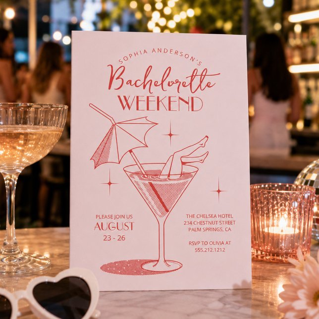 Retro Cocktail Möhippa Helg Aktivitetsplan Inbjudningar (Skapare uppladdad)