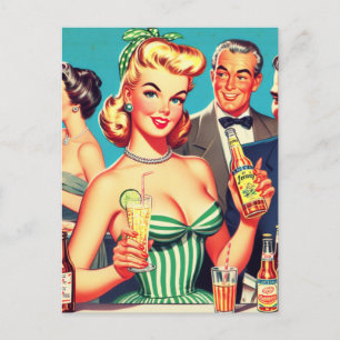 Retro Cocktail Party Illustration Vykort