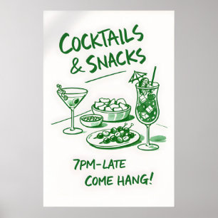 Retro Cocktail & Snacks Affisch, Minimalistisk Bar Poster