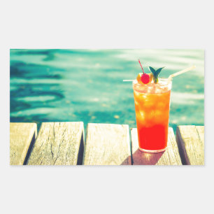Retro cocktail sunset bassäng pub rektangulärt klistermärke