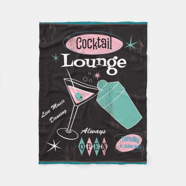 Retro cocktailbar fleecefilt (Framsidan)
