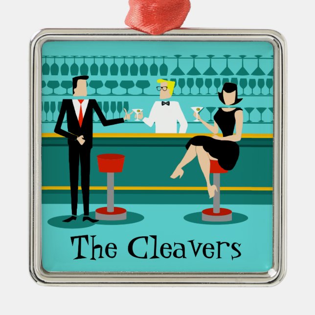 Retro cocktailbarjulprydnad julgransprydnad metall (Framsidan)