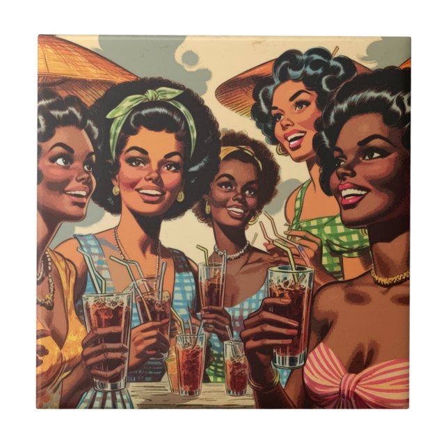 Retro cocktailpartyflickor kakelplatta (Framsidan)