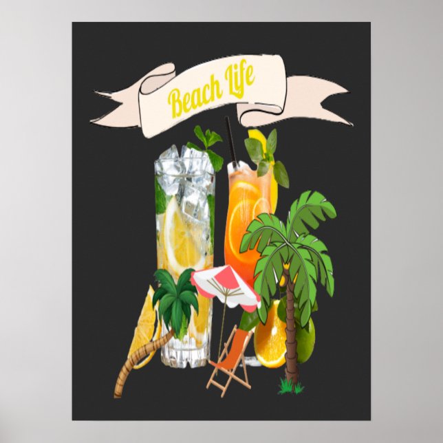 Retro Cocktails vid stranden Poster (Framsidan)