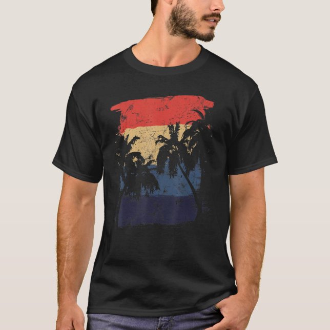 Retro Coconut Handflatan Träd Hawaiian Beach Vacat T Shirt (Framsida)