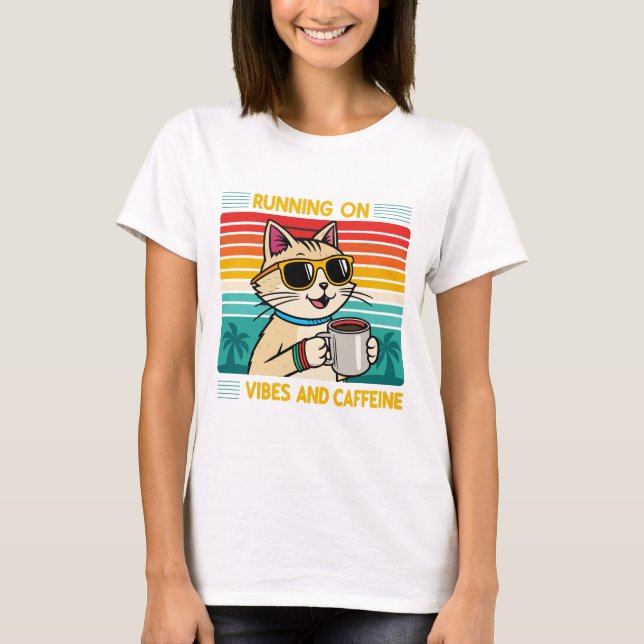 Retro Coffee Cat Vibes - Caffeine Älskare Kvinnors T Shirt (Framsida)