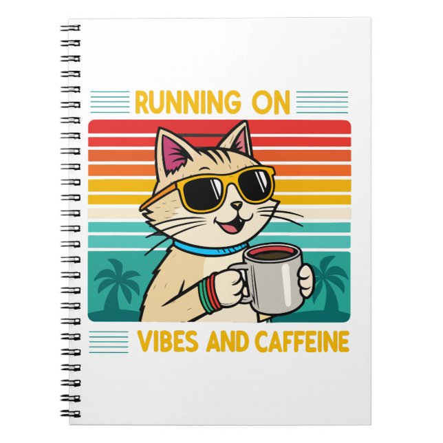 Retro Coffee Cat Vibes - Funny Caffeine Älskare Anteckningsbok (Framsidan)