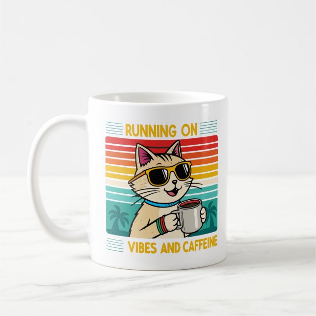 Retro Coffee Cat Vibes - Funny Caffeine Älskare Kaffemugg (Vänster)
