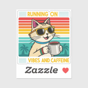 Retro Coffee Cat Vibes - Funny Caffeine Älskare Klistermärken