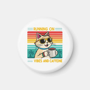 Retro Coffee Cat Vibes - Funny Caffeine Älskare Magnet