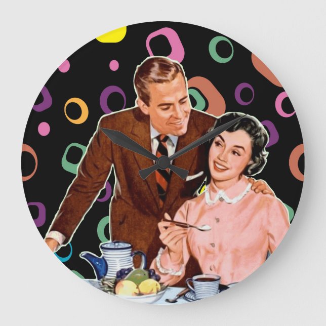 RETRO COFFEE COUPLE KITSCH CLOCK STOR KLOCKA (Framsida)