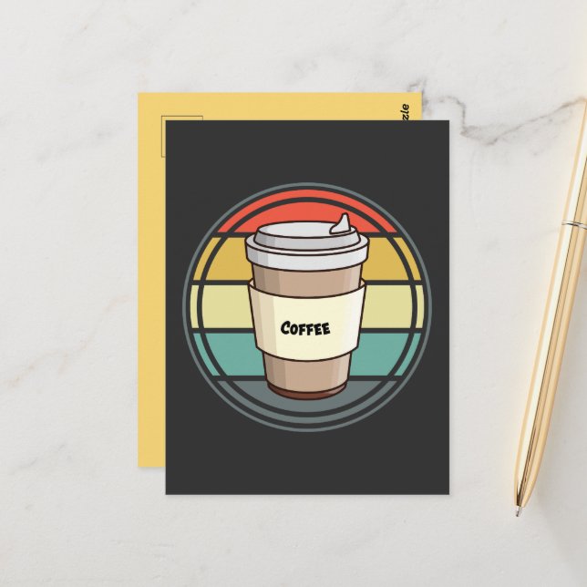 Retro Coffee Hett Drink to Go Vykort (Fram/Back In Situ)