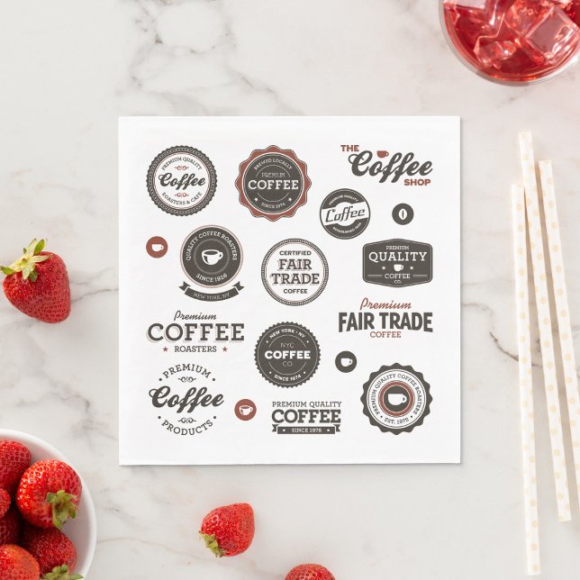 Retro Coffee Labels Napkins Pappersservett (Skapare uppladdad)