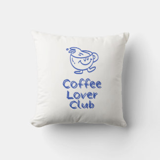 Retro Coffee Lover Club Leende Mugg Blå Minimalist Kudde
