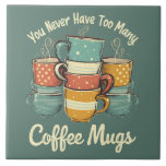 Retro Coffee Mugg Stack Illustration Kakelplatta<br><div class="desc">Fira kärlek för koffein med den här lekande och färglösa designen med en charmerande stapel av missmatchat kaffe koppar i färgtoner av teal, senap och tegelrött. Uttrycket "Du har aldrig för många Kaffe koppar" lägger till en liten bit humor och relativ för kaffeentusiaster, skapar det perfekt för alla som stolt...</div>