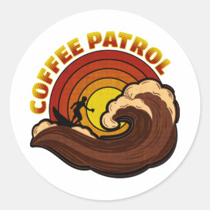 Retro Coffee Patrol Runt Klistermärke