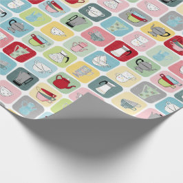 Retro Coffee Pots och Kopp Mönster Presentpapper