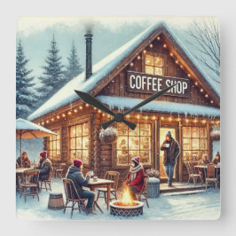 Retro Coffee Shop Vibes Fyrkantig Klocka