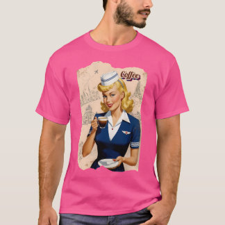 Retro Coffee Vintage Dam Blonde Luft Värdinna Art T Shirt